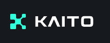 A dark vertical banner featuring stylized text with "KAITO" in white letters on the right and a turquoise mirrored reflection on the left.