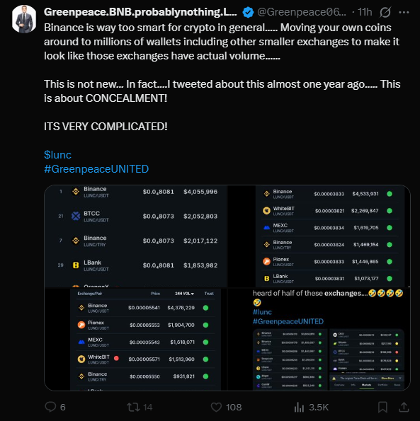 The image shows a screenshot of a Twitter post with a caption about Bitcoin transactions. The post contains several lines of text discussing Bitcoin transactions and their implications. However, there are no mentions of Binance or any other cryptocurrency exchange platforms. The focus is on Bitcoin transactions rather than the broader cryptocurrency market.