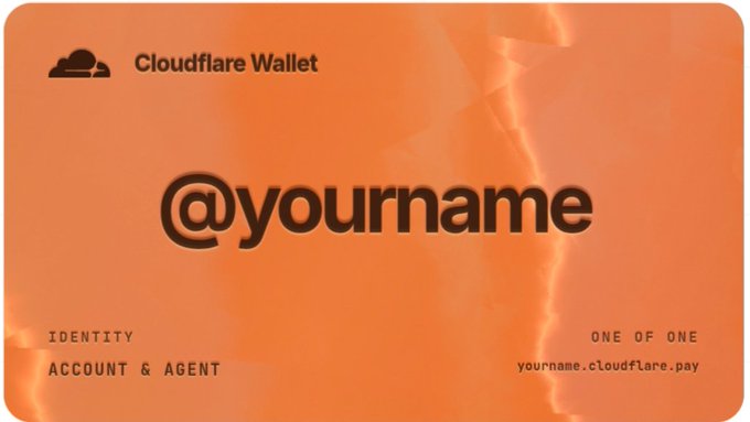 This image shows a concept for a Cloudflare Wallet with "@yourname" prominently displayed, indicating a personalized digital identity and payment handle. The accompanying post highlights the recent launch of Cloudflare Wallets and encourages users to reserve their custom ".cloudflare.pay" domain.