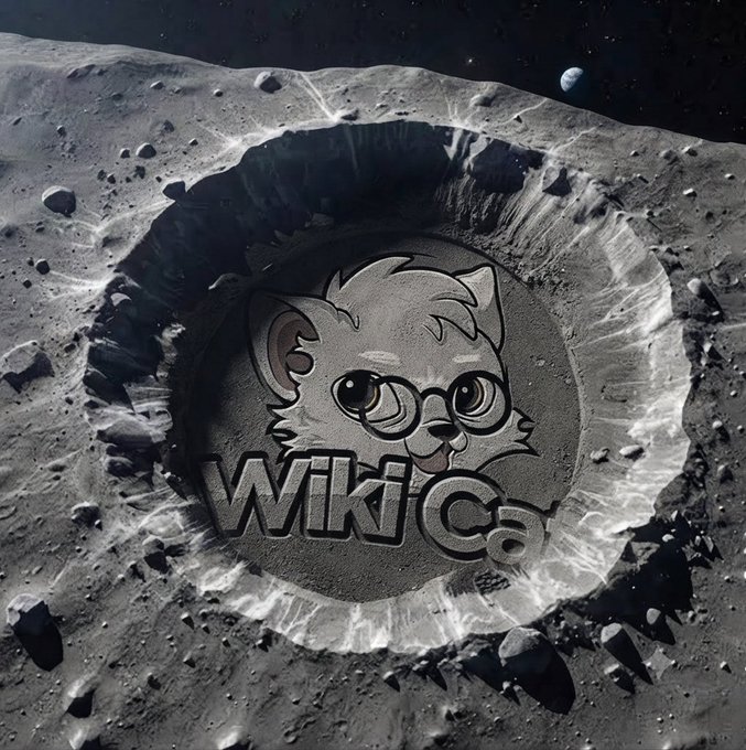 A digital artwork showing a crater on the moon's surface with the WikiCo logo embedded inside it.