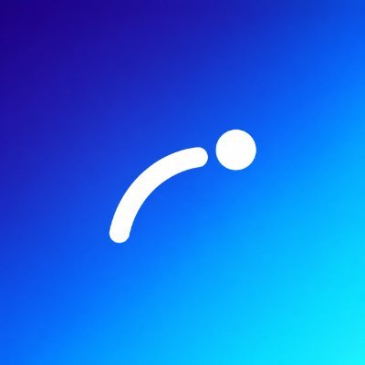 A simple white icon of a stylized figure or curve is displayed against a blue gradient background.