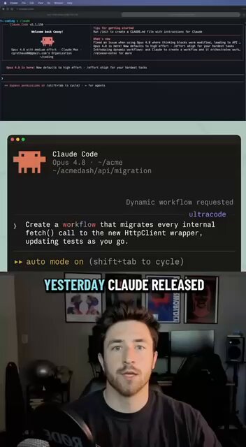 The image shows a man sitting at a desk with a computer screen behind him. The screen displays a code editor window that has text related to cloud migration. The image also includes a caption about a guy named Claude Released who wrote a code for cloud migration, which is now available as an open source project on GitHub.