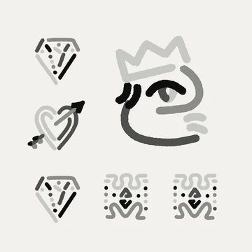 The image features a collection of five different symbols, including a diamond, heart, arrow, bird, and a face with a crown. These symbols are arranged in a grid-like pattern against a white background. The text "Having a little too much fun customizing my @GLiFSbyEfdot I call this one Normie King" is written above the image, which seems to be related to the post about customizing names or nicknames.