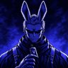 A dark, purple-tinted digital avatar of a humanoid figure with bunny-like ears, wearing sunglasses and a hoodie.