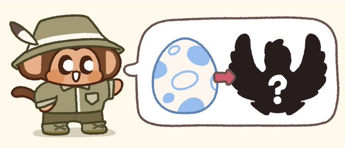 Illustration of a cartoon monkey wearing a safari hat and vest, pointing at a speech bubble showing a blue spotted egg transforming into a black silhouette with a question mark.