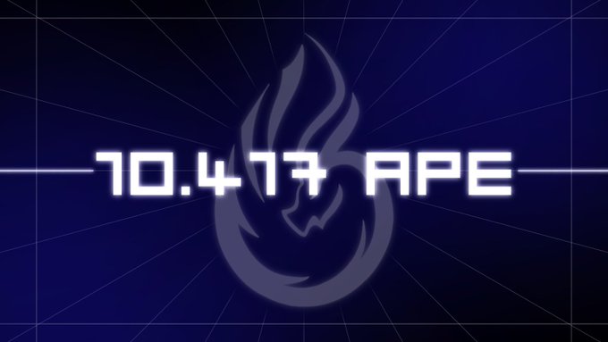 A dark blue graphic with '70.417 APE' text over a flame logo.