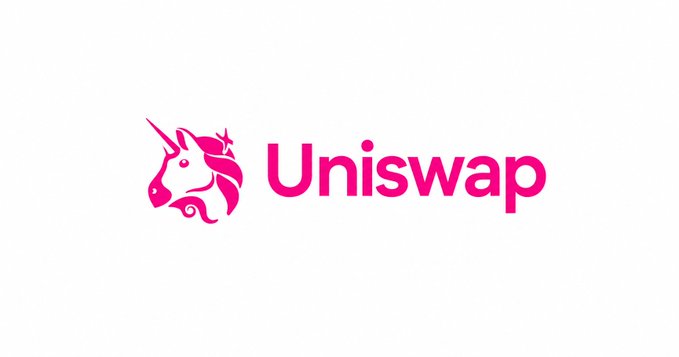 The Uniswap logo featuring a pink unicorn head alongside the word "Uniswap" in bold pink text on a white background.