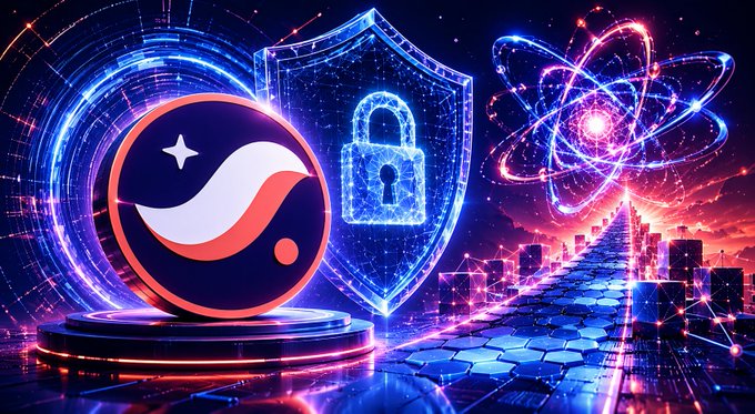 The image features an abstract scene with a large shield, a lock, and a city skyline. The background of the image is dark blue, creating a futuristic atmosphere. The text "Post-quantum security is rapidly becoming a mandatory requirement" suggests that the image may be related to the concept of quantum computing or its potential impact on modern technology. The caption "Focus on what is in the image and how it relates to the post." implies that the viewer should pay attention to the specific elements within the scene, such as the shield, lock, and city skyline, to understand the context behind the image.