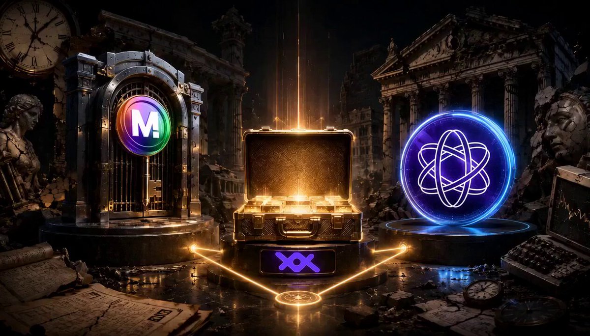 The image features a large, colorful box with a golden lock sitting atop of two pedestals. The pedestal on the left has a clock on it, while the one on the right displays a book. In front of these pedestals are two statues - one of which is holding a book and another statue that appears to be holding a key. The background features an old building with a clock tower, adding to the overall atmosphere of mystery and intrigue. The post suggests that there might be more information about this intriguing scene or even a way for people to invest in it.
