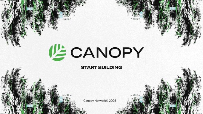 Canopy Network landing page with green and black foliage graphics displaying the tagline 'START BUILDING' and 'Canopy Network © 2025'.