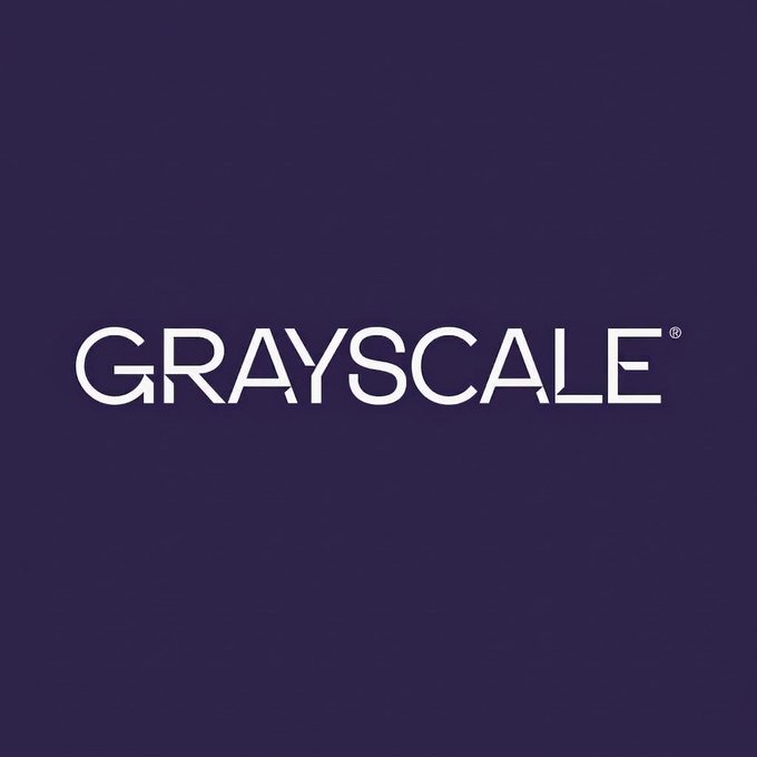 A minimalist logo design featuring the word 'GRAYSCALE' in white capital letters centered on a solid dark navy blue background, with a small registered trademark symbol.