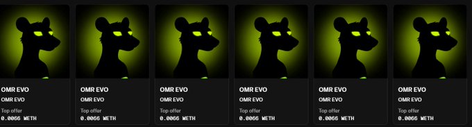 A row of identical dark profile cards labeled 'OMR EVO', each showing a glowing yellow-eyed bear silhouette and a 'Top offer 0.0005 METH'.