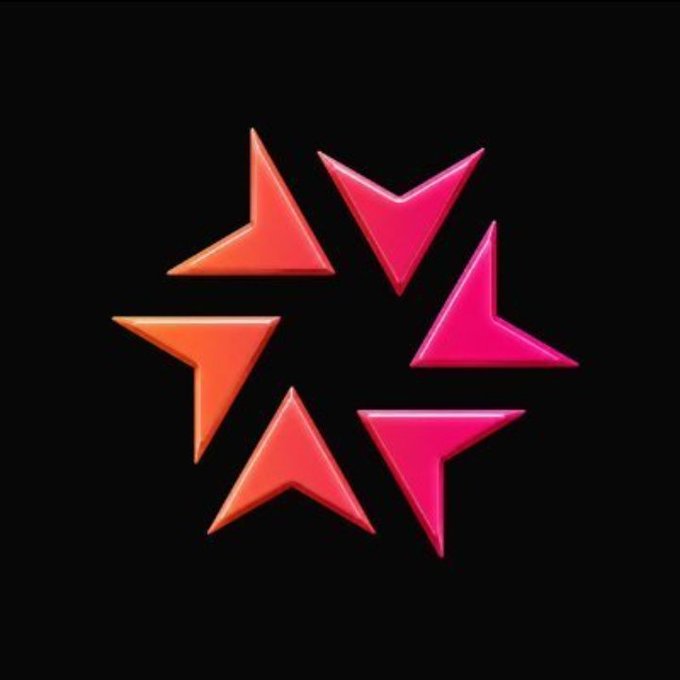 Pink and orange geometric star/pinwheel logo on a black background, resembling the Render (RNDR) cryptocurrency token design.