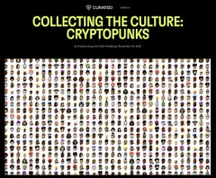A slide titled 'COLLECTING THE CULTURE: CRYPTOPUNKS' featuring a grid of hundreds of small CryptoPunk NFT character images.
