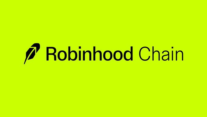A bright yellow-green background displaying the black logo and text for 'Robinhood Chain'.