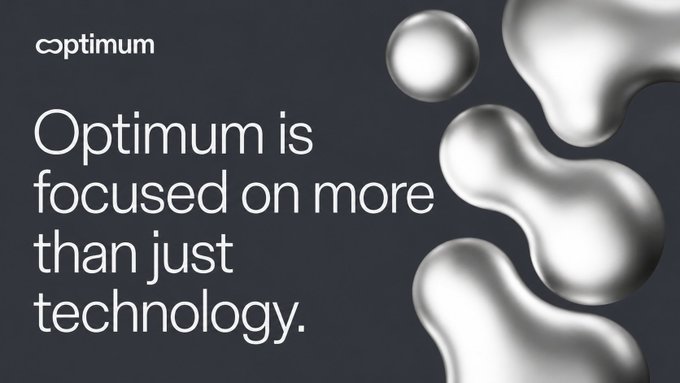 The image features a black background with silver bubbles floating around it. The text "Optimium is focused on more than just technology." is written above the bubbles, which are positioned at various heights and angles across the image. This visual representation of the quote emphasizes the importance of focusing on multiple aspects beyond just technology in the context of the post about @get_optimum.