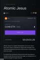 A mobile app screen titled 'Atomic Jesus' showing 'DOME ETH' with an APY of 3.77% and a staked amount of '20,000.00'.