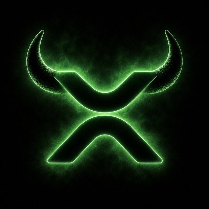 A glowing neon-green XRP logo with prominent bull horns emerges from a dark, smoky background. The horns reinforce the bullish "Sunday pump" sentiment suggested by the post, symbolizing upward momentum and optimism for XRP.