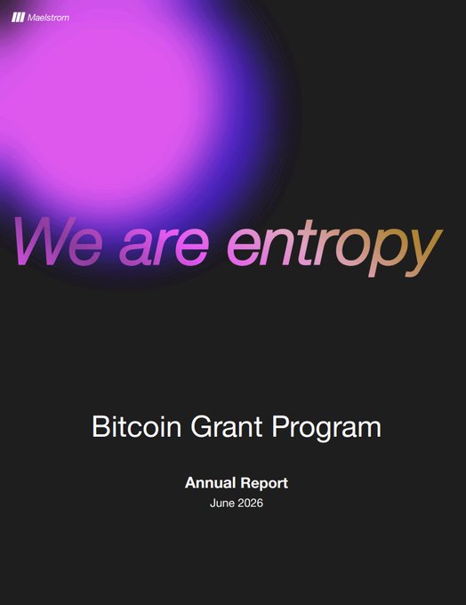 The image features a poster with the text "We are Entropy" written in purple, which is related to Bitcoin Grant Program. The poster also includes an image of a lightbulb, possibly representing the concept of cryptocurrency or blockchain technology. The poster has a black background and white text, making it easy to read and understand.