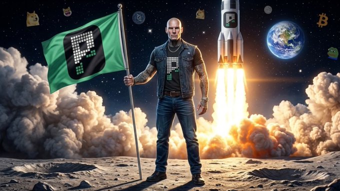 A muscular man plants a flag featuring the "$PARE" crypto logo on a lunar landscape as a rocket launches behind him, symbolizing the post's message about $PARE being an early, overlooked gem poised for a moonshot. The image visually reinforces the idea of planting a stake on uncharted territory before mass discovery, with the Bitcoin "B" floating nearby to hint at $PARE's ambition to reach similar heights.