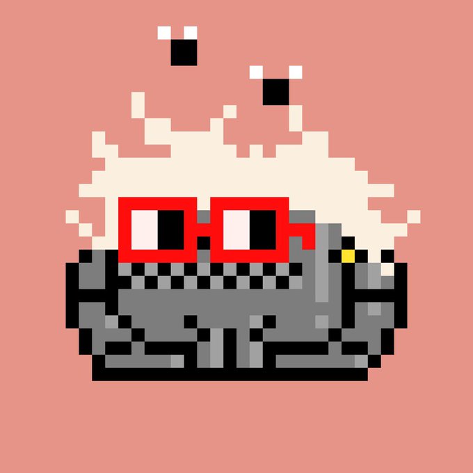 A pixel art illustration of a gray cat wearing red-rimmed glasses, reading an open book with steam rising from its head, set against a pink background.
