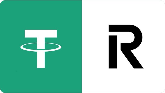 The image shows the logos of Tether (USDT) and Revolut. This visual juxtaposition highlights Revolut's decision to delist USDT, as stated in the accompanying post.
