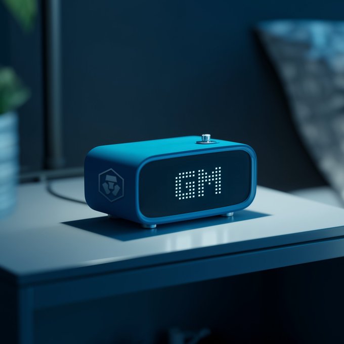 A blue digital alarm clock with an LED dot-matrix display sits on a nightstand, showing the time in a moody, dimly lit bedroom setting.
