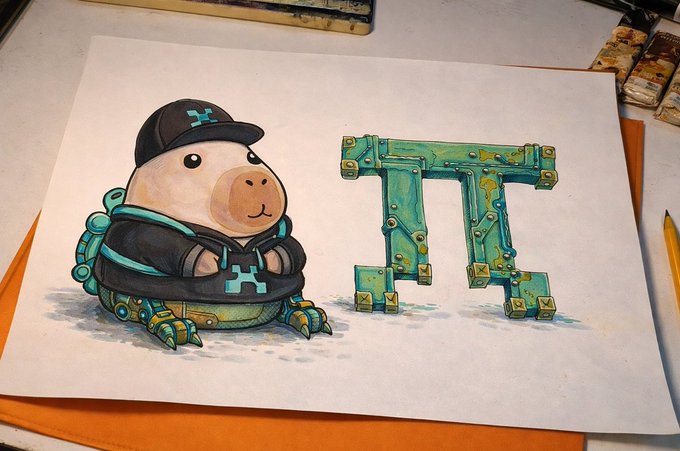 The image features a cartoon drawing of a small white animal wearing a black hat with an X on its head, sitting next to a green machine that looks like a letter "P" or a number "π". The drawing is placed on top of a piece of paper and there are some books in the background. The context of the image suggests it could be related to a discussion about the integration of distributed operators into systems, as indicated by the post's title.