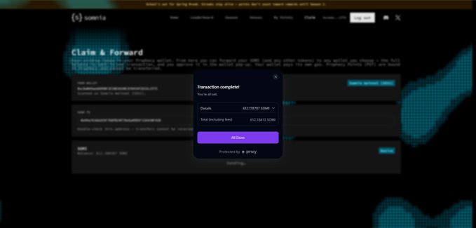 The image shows a webpage with a screenshot of the login page from a website called @Somnia Network. The text displayed in the chat box indicates that a transaction has recently been completed, resulting in the account being credited with $80. Additionally, there is a brief message about a project being rolled out and an explanation regarding the payment method used for the project.