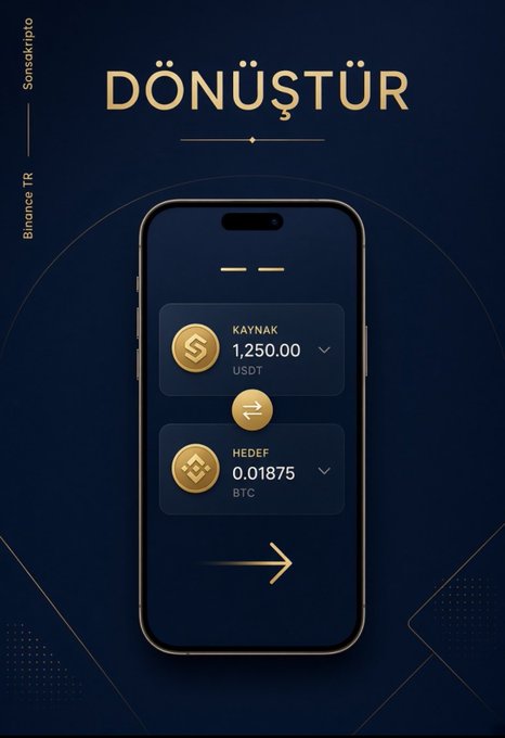 An advertisement with the text "DÖNÜŞTÜR" and "Sansakripto / Binance TR" showing a smartphone interface for converting 1,250.00 USDT to 0.01875 BTC.