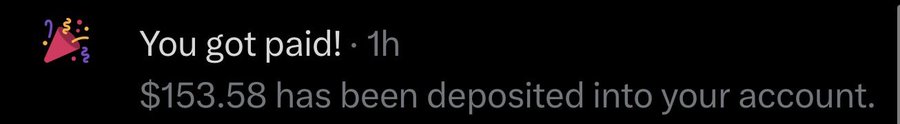 A mobile banking notification shows a direct deposit of $153.58 into the user's account, which the poster is jokingly treating as newfound "funds" to celebrate a recent payday and ask what they should buy.