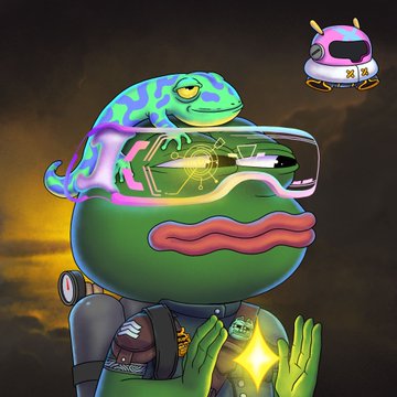 The image features a cartoon frog wearing goggles, which are likely part of its costume for an adventure or exploration. The frog has a backpack on, suggesting that they might be on a journey together. In the background, there's another character - a lizard - who appears to be following the frog. The post about this scene reads: "PEPE EXPLORERS reveal @TrystanNFT". This indicates that the image is related to an online platform where users can share and discuss their adventures or explorations with others.