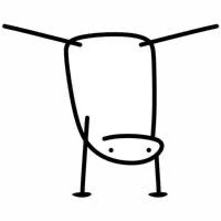 A simple black-and-white cartoon drawing of a sad-looking cow with drooping ears and a frowning face, drawn in minimalist stick-figure style.