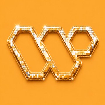 A golden, pixelated logo resembling a stylized 'W' or hexagonal shape on an orange background.