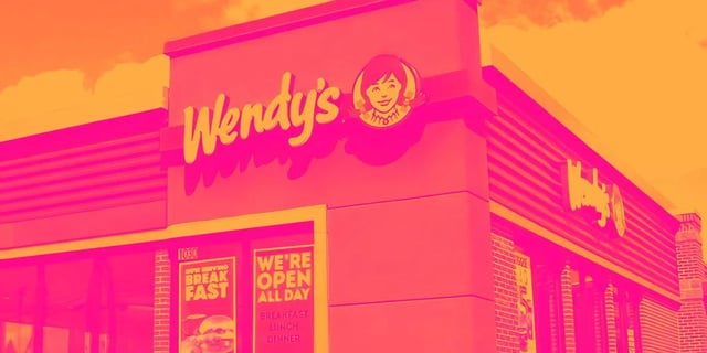 A Wendy's fast food restaurant exterior in pink and orange tones, featuring the iconic red-haired mascot logo and signage advertising "100% Fresh Beef Never Frozen," "Breakfast Fast," and "We're Open All Day."

The image humorously reinforces the poster's self-deprecating question "Dropped a band on $WEN… am I regarded?" by visually playing on Wendy's signature red branding, stretched into a vivid pink hue—suggesting the unfortunate financial "burn" of investing in $WEN (Wendy's stock ticker).