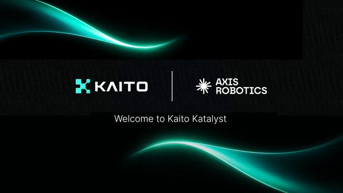 A digital graphic with a dark background featuring cyan light waves and logos for 'KAITO' and 'AXIS ROBOTICS' with the text 'Welcome to Kaito Katalyst'.