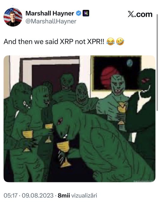In a social media post, an account named "X-Com" has posted a funny meme featuring a group of green monsters holding up wine glasses. The caption of the post reads, "And then we said XPR not XHR!" with three different variations of this statement, all accompanied by a photo of the green monsters and a thumbs-up button. The image also contains text that provides an explanation of what the meme is about, stating it's related to "X-Com" being chosen as the winner in a game of XPR.