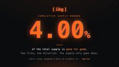 Dark-themed graphic showing '[ibg] Cumulative Supply Ranked 4.00% of the total supply is gone for good,' likely referencing a token burn event.