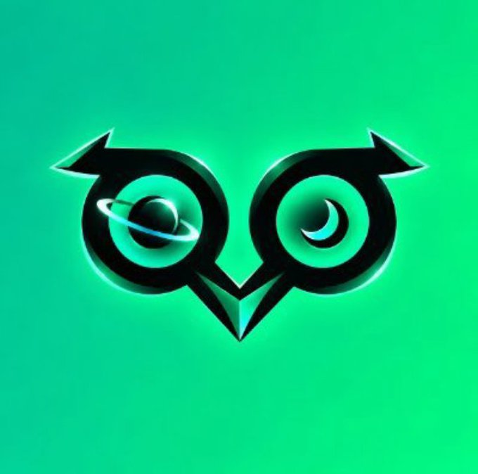 A stylized owl logo with planetary and celestial eyes glows against a vibrant green background, symbolizing the watchful, far-reaching vision associated with the @yneraxone project. The imagery ties into the post's focus on cross-chain engagement across BNB, Base, and Robinhood Chain, reflecting the project's attentive, multi-network ecosystem approach.