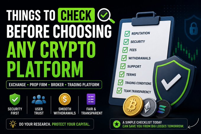 The image features a poster with a blue background, white text, and various crypto-related icons such as Bitcoin, Etherium, Ripple, and Litecoin logos. The poster appears to be promoting or discussing different platforms for trading cryptocurrencies like Bitcoin and Ethereum. It also includes a list of questions that users should consider before choosing a platform, which can help them make an informed decision about the best option for their needs.

The text on the poster reads "Things To Check Before Choosing Any Crypto Platform", indicating that it is discussing the factors to consider when selecting a crypto trading platform. The image also includes icons related to Bitcoin and Ethereum, reinforcing the theme of cryptocurrency trading platforms.