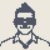A small pixel-art style avatar showing a character with a topknot hairstyle, sunglasses, and a smiling expression on a white background.