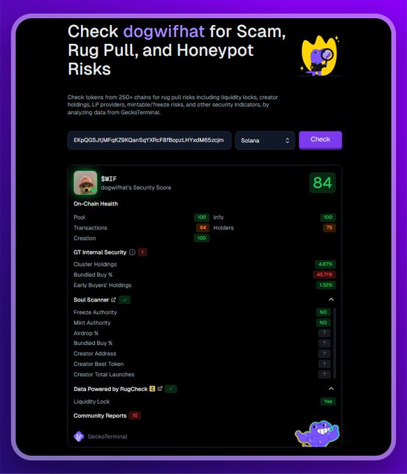 The image shows a computer monitor displaying an online security check for a meme. The screen has several buttons, including one labeled "Check DoggWifat" which could be a button for the meme. Below this label are two other smaller labels that might contain options or questions related to the safety of using the meme.

In addition to the main screenshot, there is also some text on the left side of the image explaining what each label represents and possibly providing further instructions or guidance for verifying the meme's security before usage.