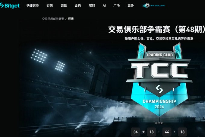 The image features a website that displays information about an upcoming trading club event, specifically the TCC championship hosted by Bitget. The theme of the website is all about cryptocurrency, as indicated by the "Bitcoin" text displayed prominently throughout. Users can learn more about the event and how to participate in it by clicking on specific sections like Bitcoin and trading club.