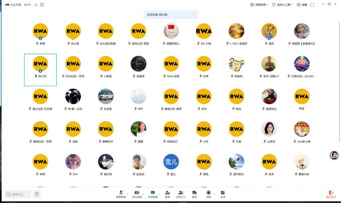 A screenshot of a Chinese social media or group chat interface (appearing to be WeChat) showing a grid of user avatars, most displaying a yellow 'RWA' default icon, with one avatar selected highlighted in blue with the name '森小克'.