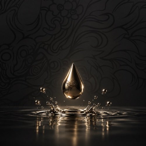 A luxurious golden teardrop-shaped droplet hovers above a dark rippling liquid surface, surrounded by splashes against an ornate black background with subtle floral patterns. The image evokes a sense of precious, overlooked value, visually reinforcing the post's sentiment that something seemingly insignificant might actually be something extraordinary or valuable.