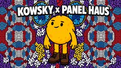 A promotional graphic featuring a yellow character with the text 'KOWSKY x PANEL HAUS' against a colorful patterned background.