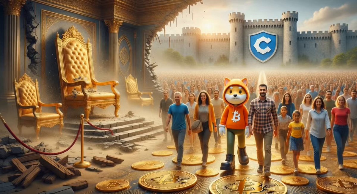 The image features a group of people standing around a large golden throne, with a dog mascot wearing an orange shirt walking towards them. The caption reads "Day 267 @CoinbaseMarkets $DOG No insiders No kings Just people". This suggests that the scene is set in a virtual world where people are interacting with a digital character or avatar, possibly representing a character from a video game or a social media platform.

The image also includes several gold coins scattered around the area, adding to the overall atmosphere of wealth and power. The presence of these coins might indicate that the group is participating in an event or gathering related to cryptocurrency or virtual economies.