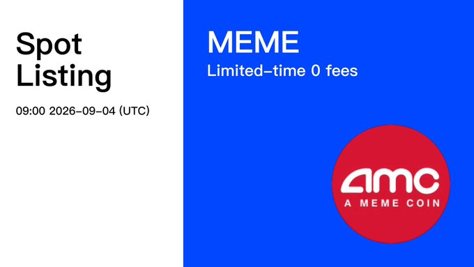 A promotional graphic for BingX announces the spot listing of $MEME on September 4, 2026, at 09:00 UTC, highlighting a limited-time zero-fee trading offer and displaying the red AMC "A MEME COIN" logo to coincide with the new MEME/USDT trading pair.