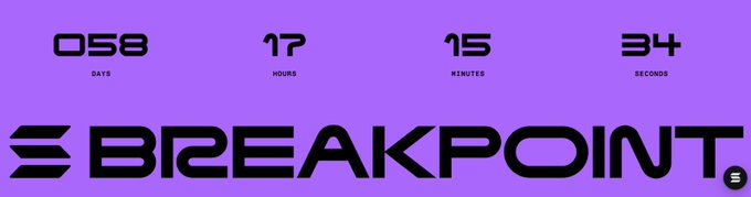A purple countdown timer displaying 058 days, 17 hours, 15 minutes, and 34 seconds above the stylized text 'BREAKPOINT'.