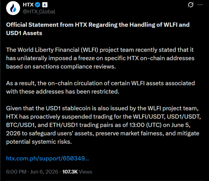 The image displays a screenshot of a Twitter account with a post about the Official Statement from HTX regarding the Handling of WFIL and SSD1 Assets. The post seems to be a response or a follow-up to an existing tweet, as indicated by the hashtag used in the text (HTX GLOBAL #). It is important for businesses to respond promptly to customer inquiries, especially when they involve potentially sensitive information like asset freezing regulations and trading practices.